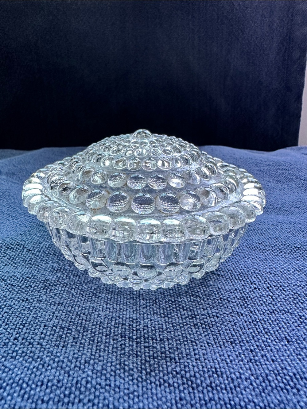 Vintage Clear Hobnail Glass Covered Dish with Lid